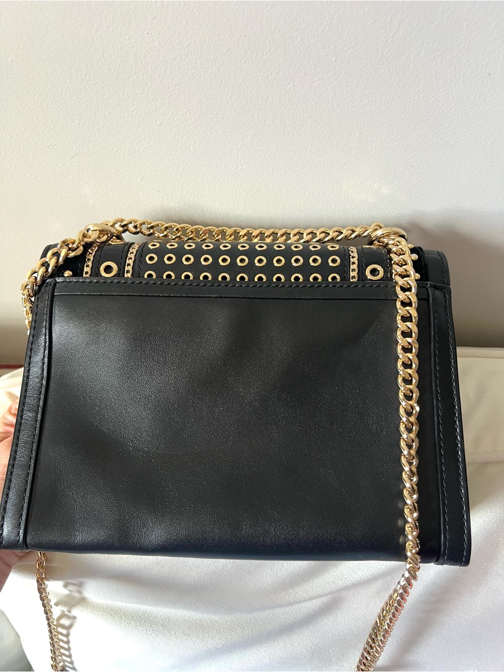 Michael Kors Whitney Black Leather Studded Grommet Chain Shoulder Crossbody Bag - Picture 8 of 14